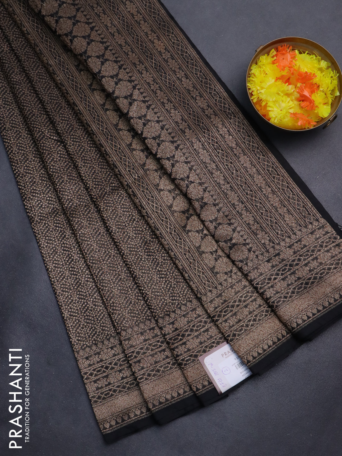 Banarasi semi silk saree black with allover thread & zari weaves and woven border