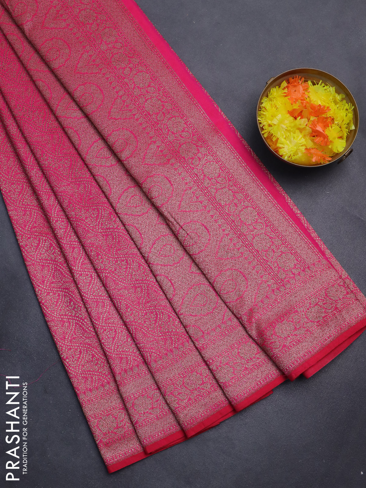 Banarasi semi silk saree pink with allover thread & zari weaves and woven border