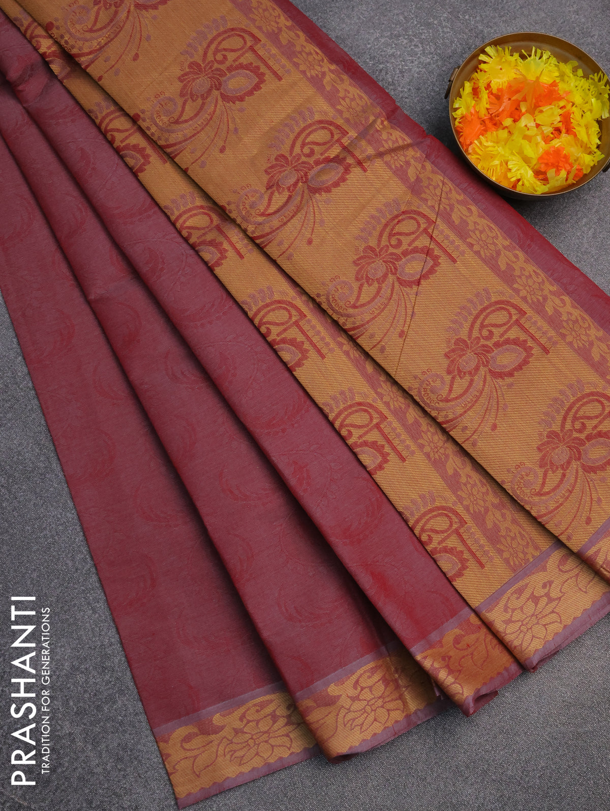 Coimbatore cotton saree pastel wine shade with allover self emboss and thread woven border