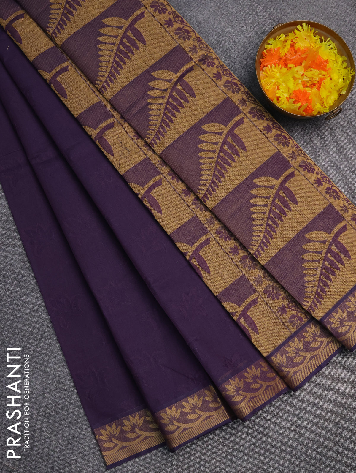 Coimbatore cotton saree purple with allover self emboss and thread woven border