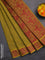 Coimbatore cotton saree mustard green and pink with allover self emboss and thread woven border