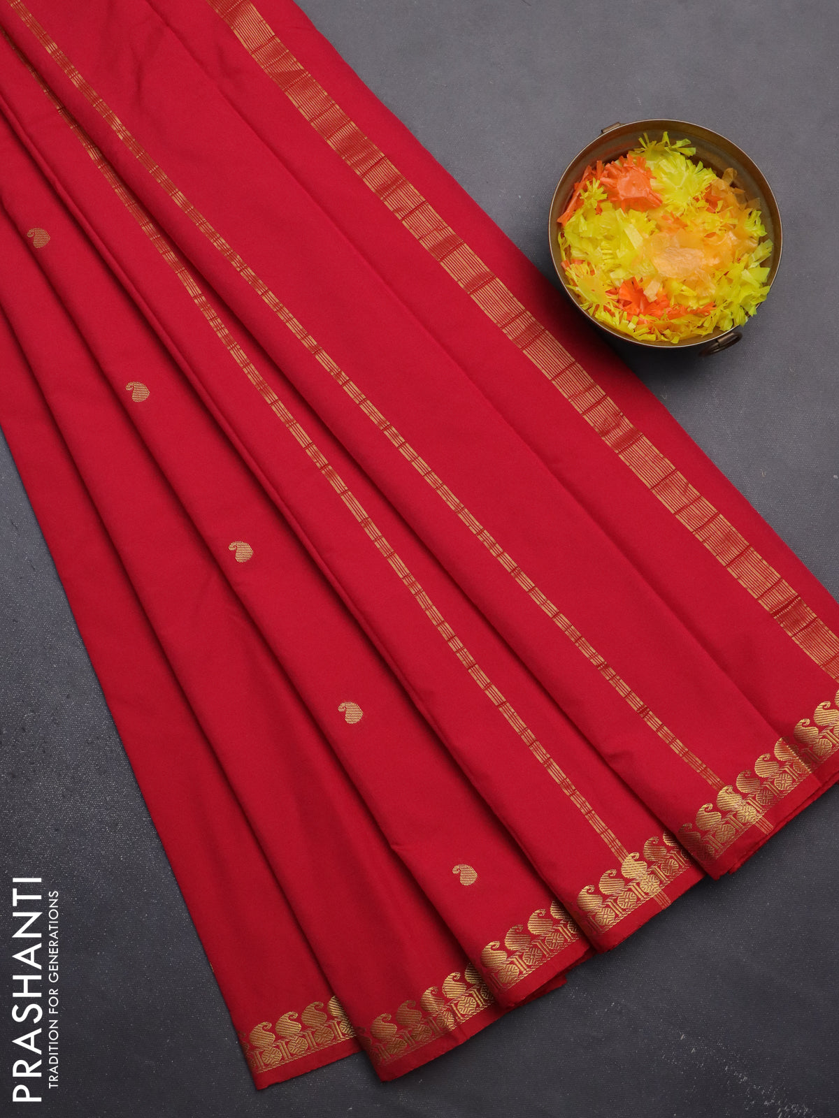 Arani semi silk saree dark pink with rudhraksha & paisley zari woven buttas and zari woven border