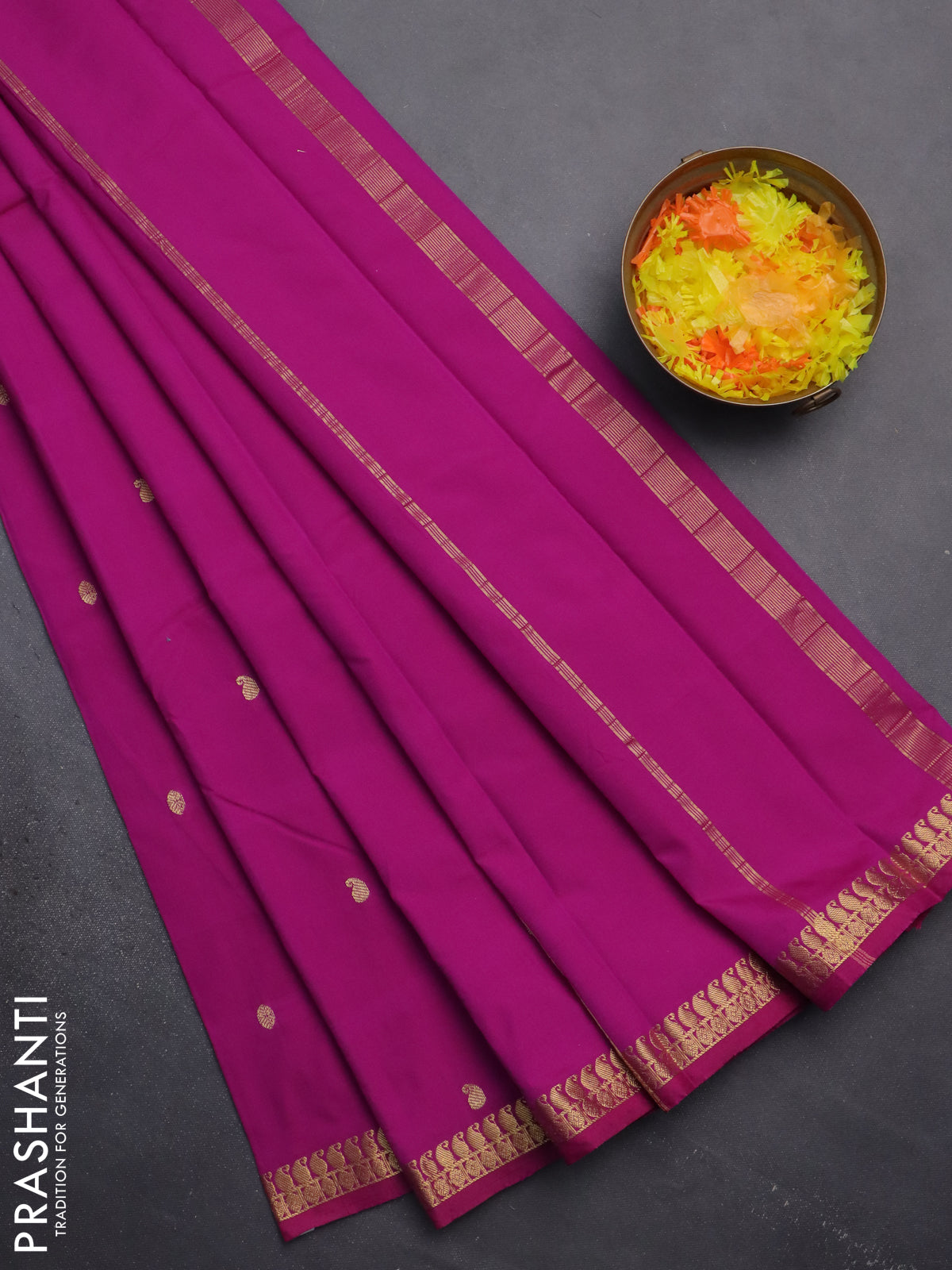 Arani semi silk saree purple with rudhraksha & paisley zari woven buttas and zari woven border