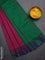 Arani semi silk saree magenta pink and green blue with plain body and temple design border