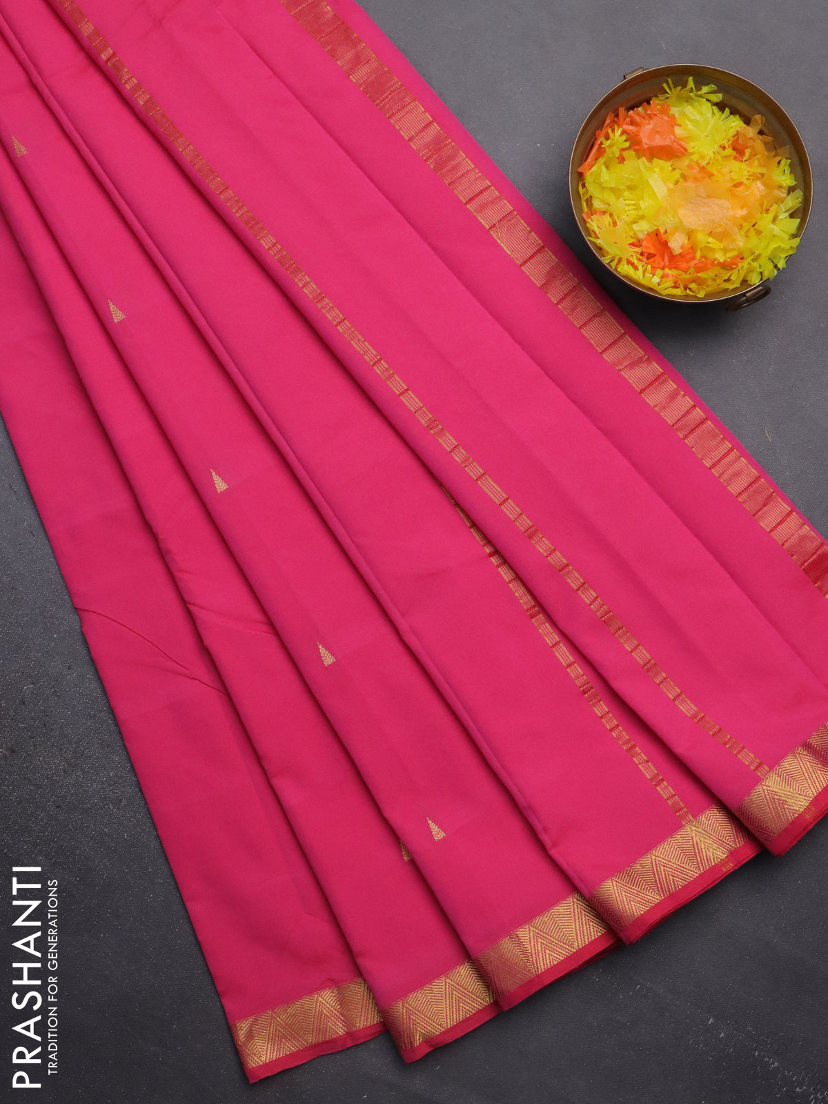 Arani semi silk saree candy pink with zari woven temple buttas and zari woven border