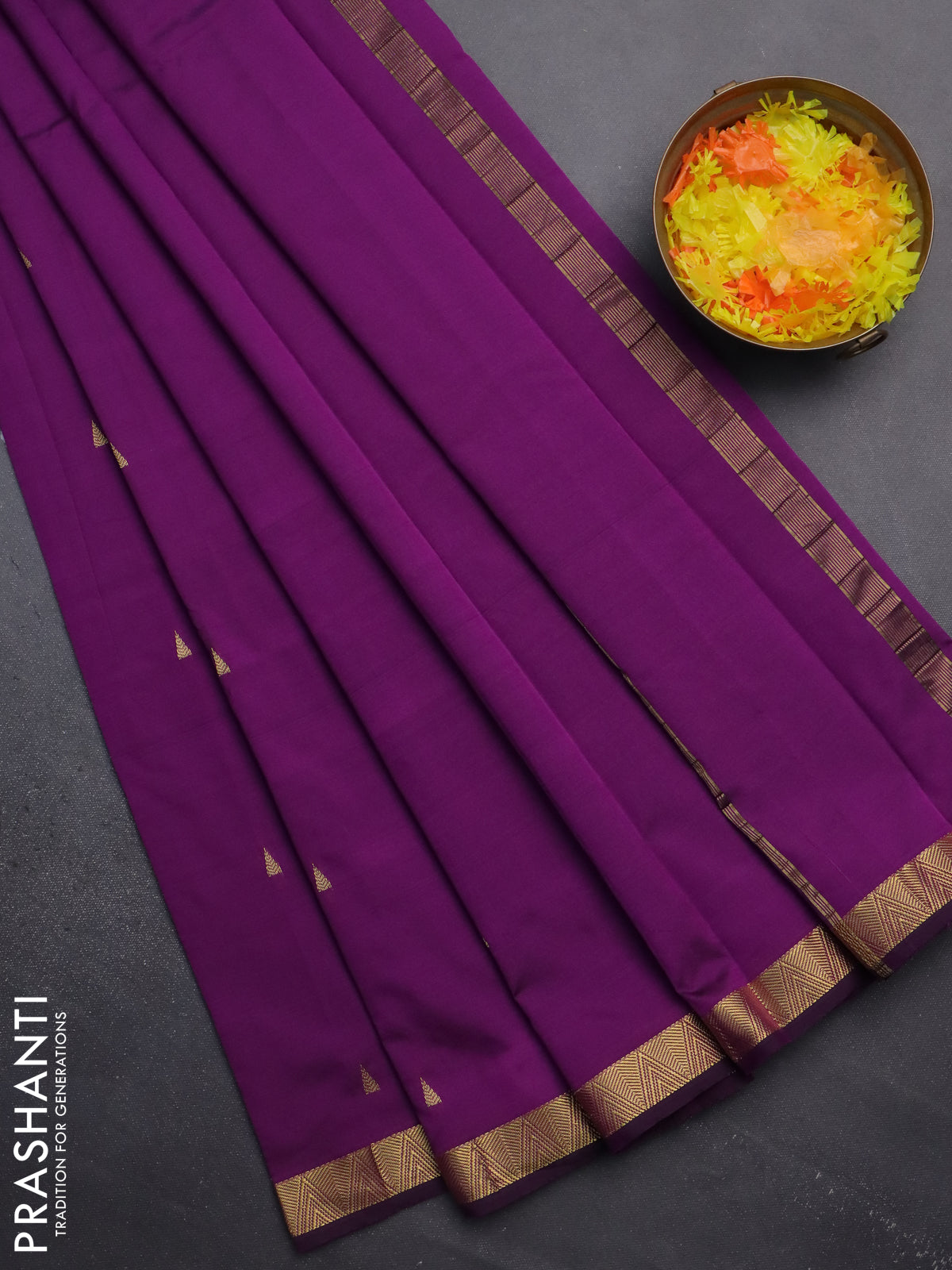 Arani semi silk saree purple with zari woven temple buttas and zari woven border