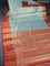 Bangalori tissue silk saree teal blue and reddish pink with allover zari woven brocade weaves and long zari woven border