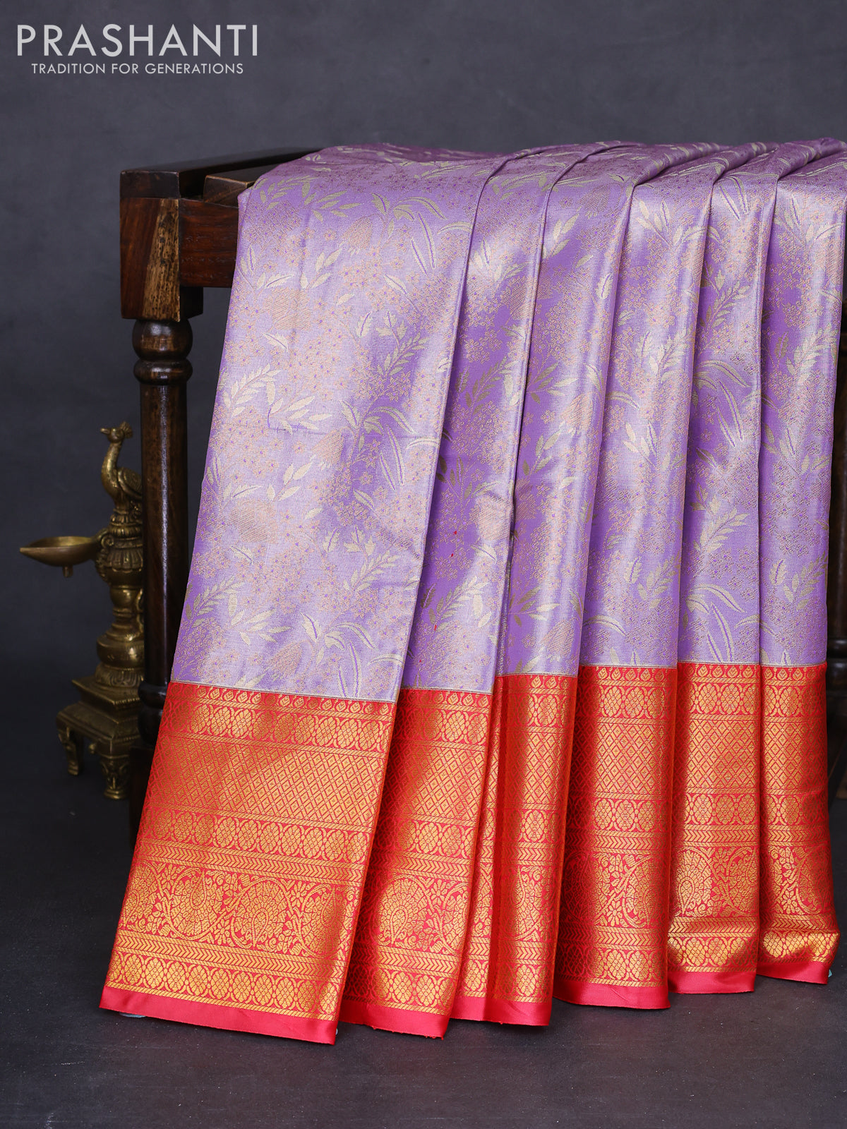 Bangalori tissue silk saree lavender and pink with allover zari woven brocade weaves and long zari woven border
