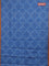 Chappa saree cs blue and orange with allover small zari checked pattern & prints and piping border
