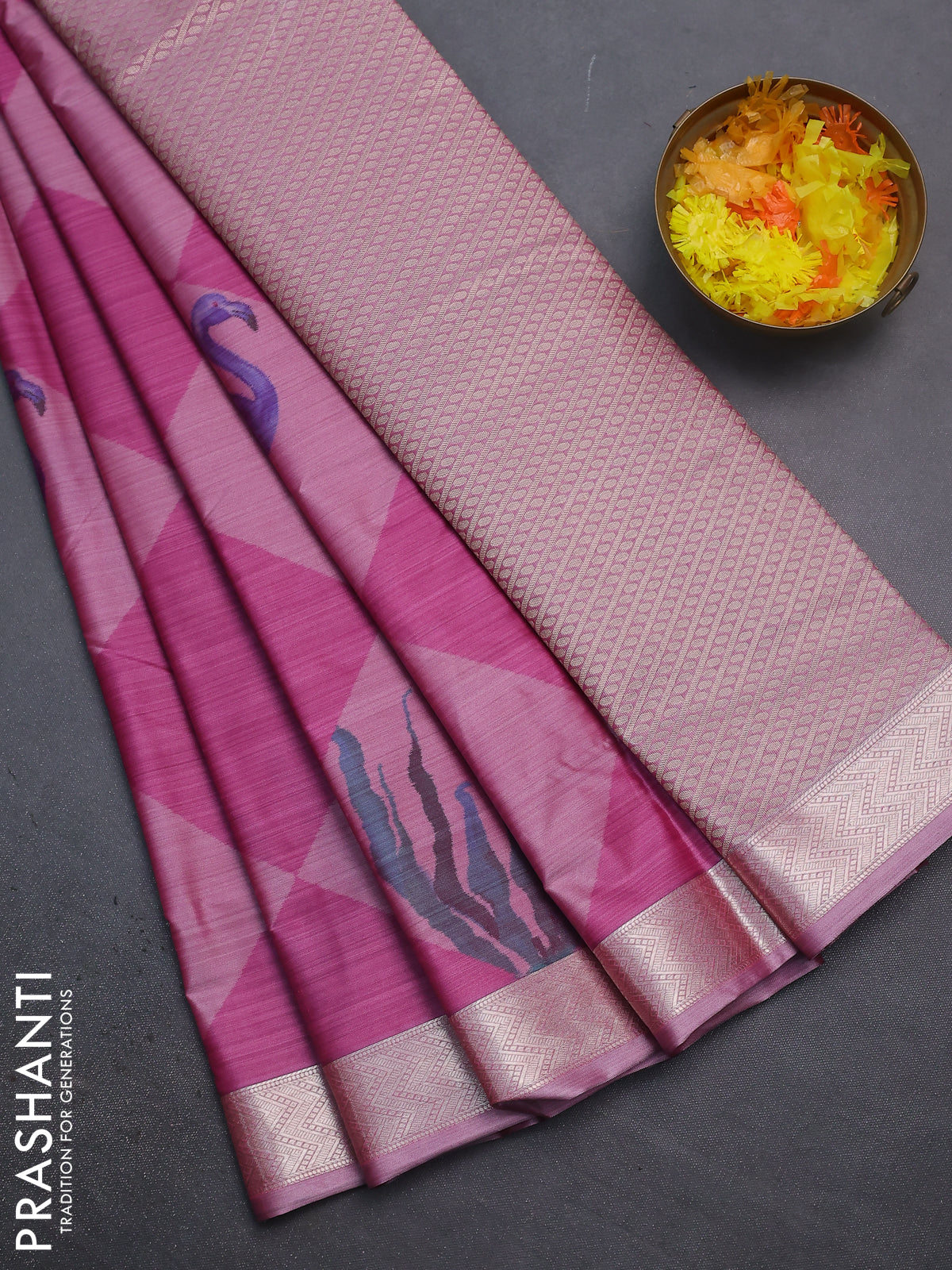 Bangalori semi silk saree pastel pink and magenta pink with allover ikat weaves and zari woven border