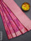 Bangalori semi silk saree peach pink with floral design ikat weaves and zari woven border