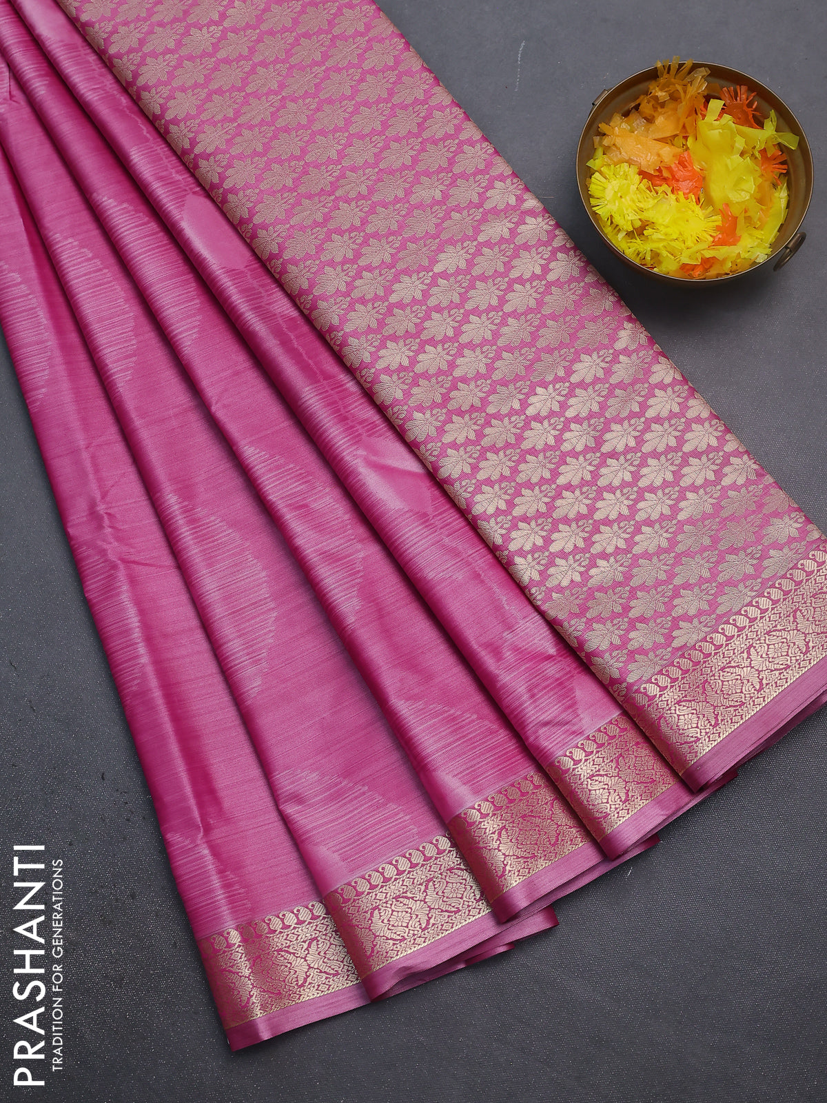 Bangalori semi silk saree light pink with allover ikat weaves and zari woven border