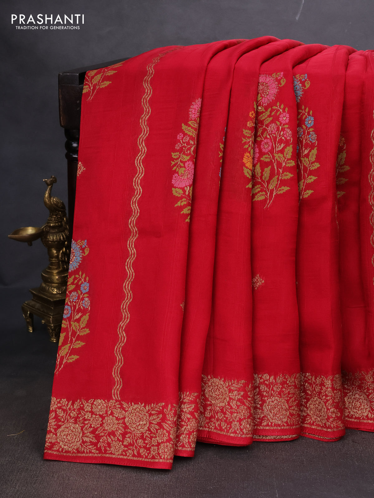 Banarasi semi raw silk saree maroon with allover thread & zari weaves and woven border