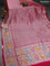 Banarasi semi raw silk saree pink with allover silver woven brocade weaves and floral design paithani border