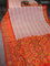Ikat soft silk saree cream and orange with allover ikat weaves and zari woven border