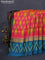 Ikat soft silk saree dual shade of pink and peacock green with allover ikat weaves and long zari woven ikat style border