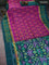 Ikat soft silk saree purple and peacock green with allover ikat weaves and long zari woven ikat style border