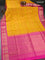 Ikat soft silk saree yellow and pink with allover ikat weaves and zari woven border