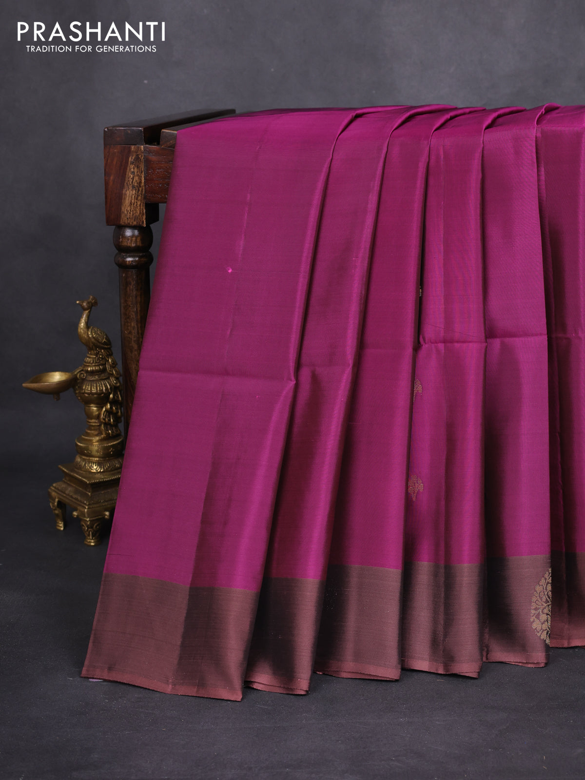 Kanchipuram soft silk saree purple and brown shade with zari woven buttas and zari woven butta border