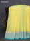 Banarasi chiffon silk saree lime yellow and teal blue with silver zari woven buttas and silver zari woven border