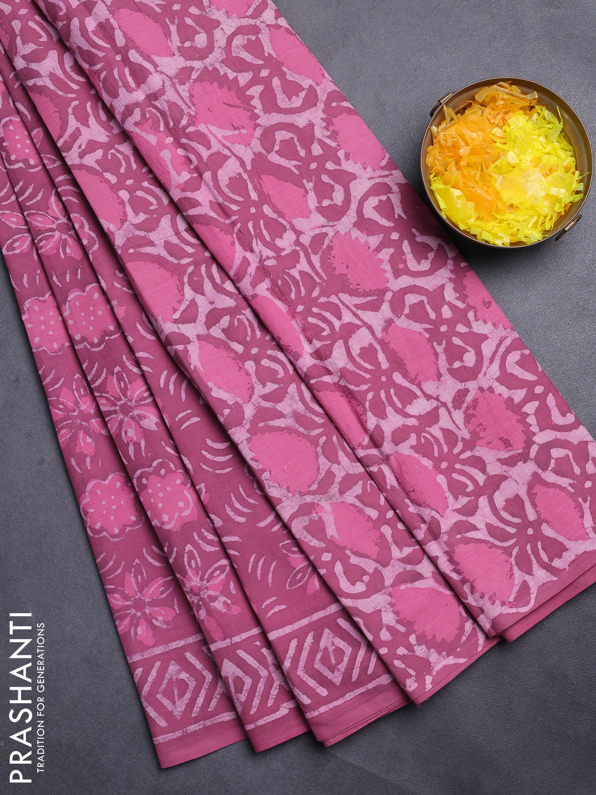 Jaipur cotton saree mauve pink with allover dabu prints and printed border