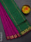 10 yards Poly cotton saree magenta pink and green with plain body and zari woven border