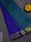 10 yards Poly cotton saree blue and teal green with plain body and zari woven border