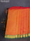 10 yards silk cotton saree sunset orange and green with plain body and zari woven border