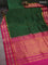 10 yards silk cotton saree green and pink with allover small zari checks and zari woven border