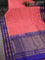 10 yards silk cotton saree peach shade and blue with allover small zari checks and zari woven border