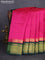 10 yards silk cotton saree pink and green with allover checked pattern and zari woven border