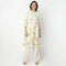 Band Neck Below Knee Three-Fourth Sleeve Flare Fit Printed Kurta
