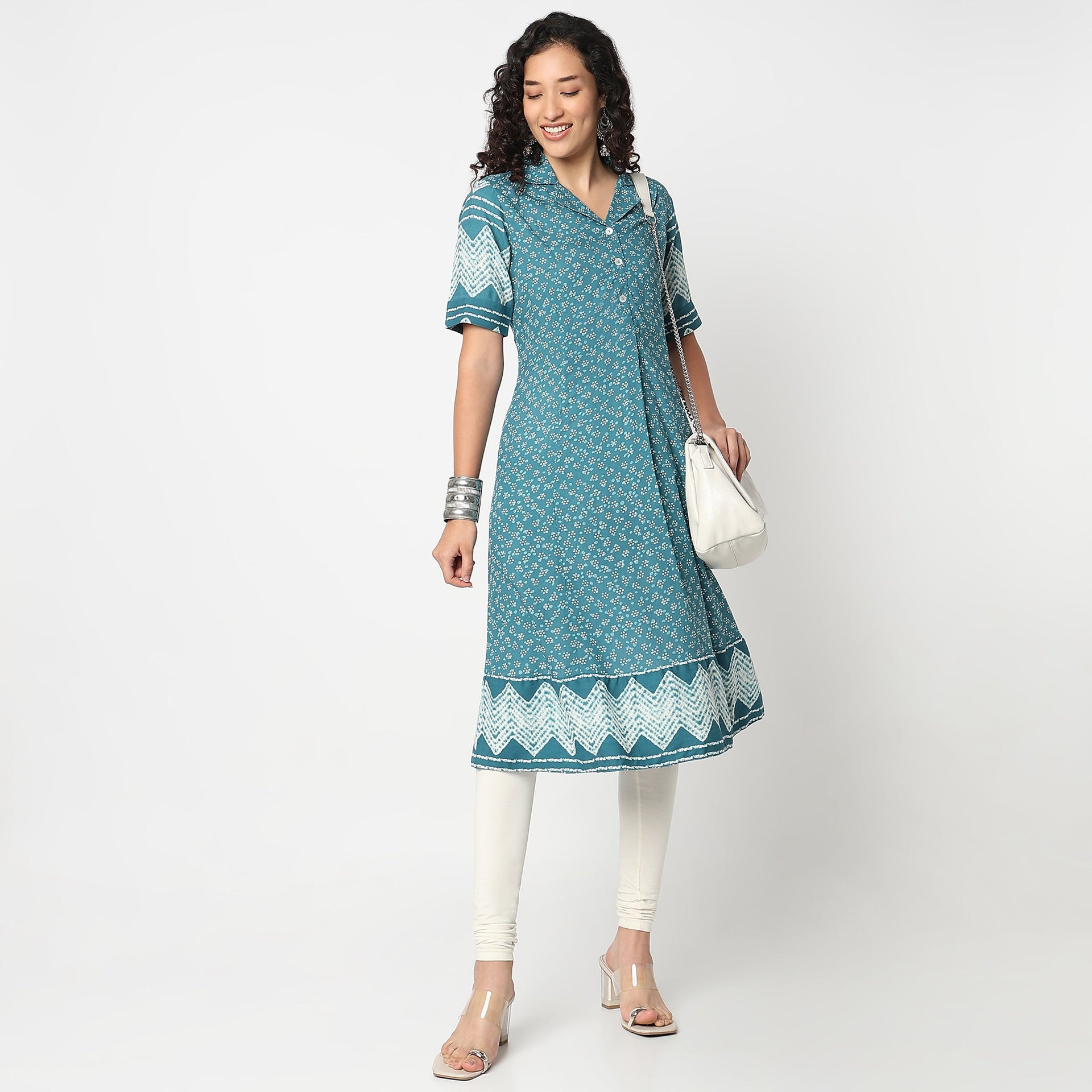 Buta Print Side Pleated Kurta