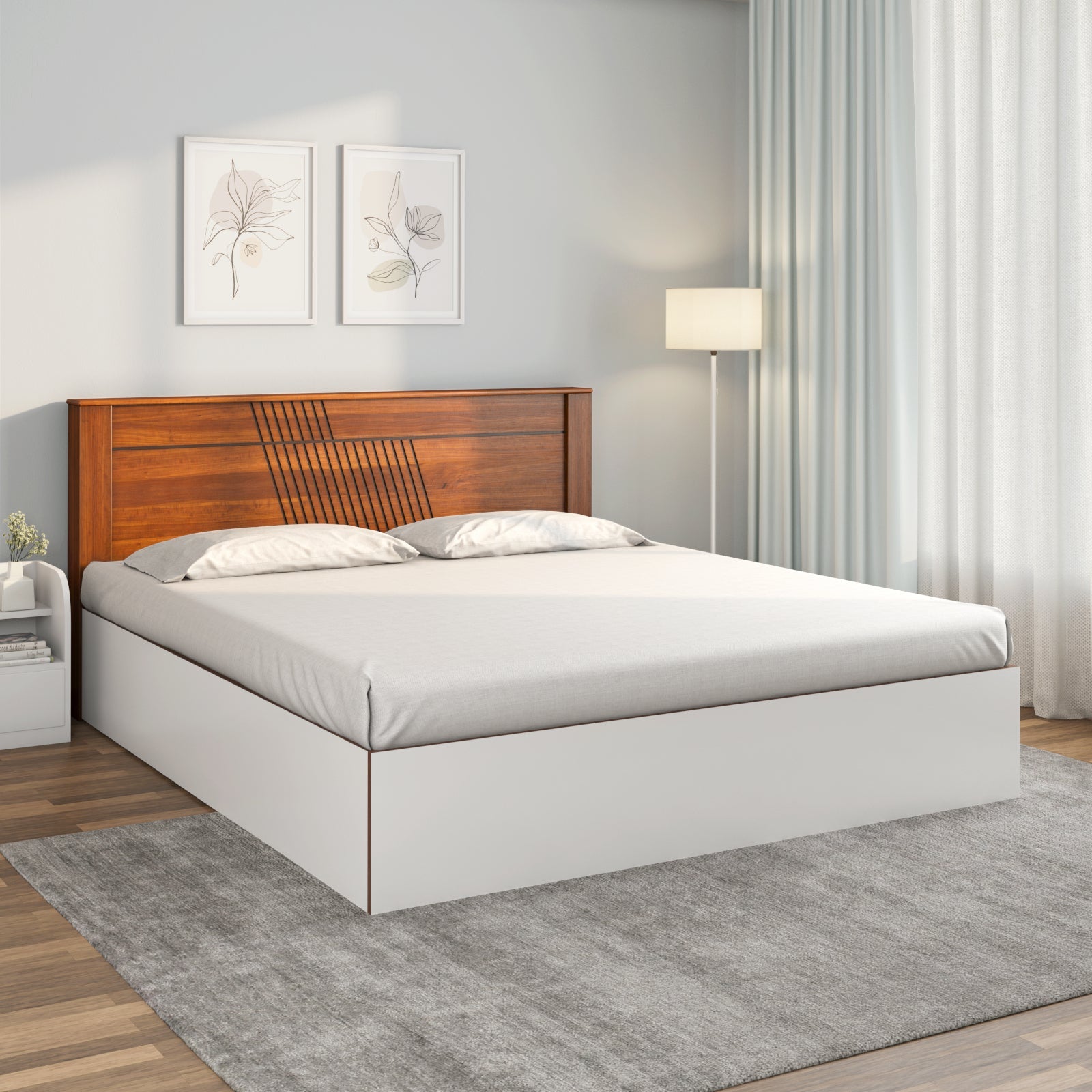 Electra Max Solid wood Bed with Box Storage (White)