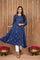 Blue Bandhani Mirror Work Flared Modal Satin Kurta