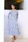 Blue Block Print Sequined Flared Cotton Kurta