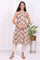 Beige Floral Printed Pure Cotton Straight A-line Kurta