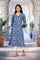 Blue Block Print Mirror Work Straight Cotton Kurta