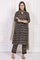 Black Floral Printed Embellished A-Line Cotton Kurta with Straight Pant and Dupatta Set