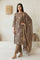 Brown Embroidered Jacquard Straight Kurta with Pants and Dupatta Set