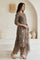 Brown Embroidered Jacquard Straight Kurta with Pants and Dupatta Set