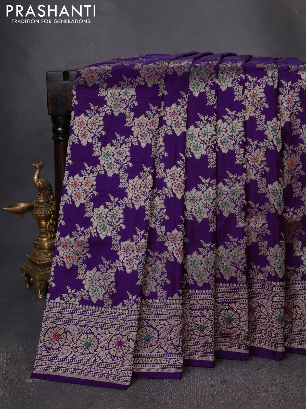 Banarasi uppada silk saree violet with allover zari woven mina weaves and zari woven border