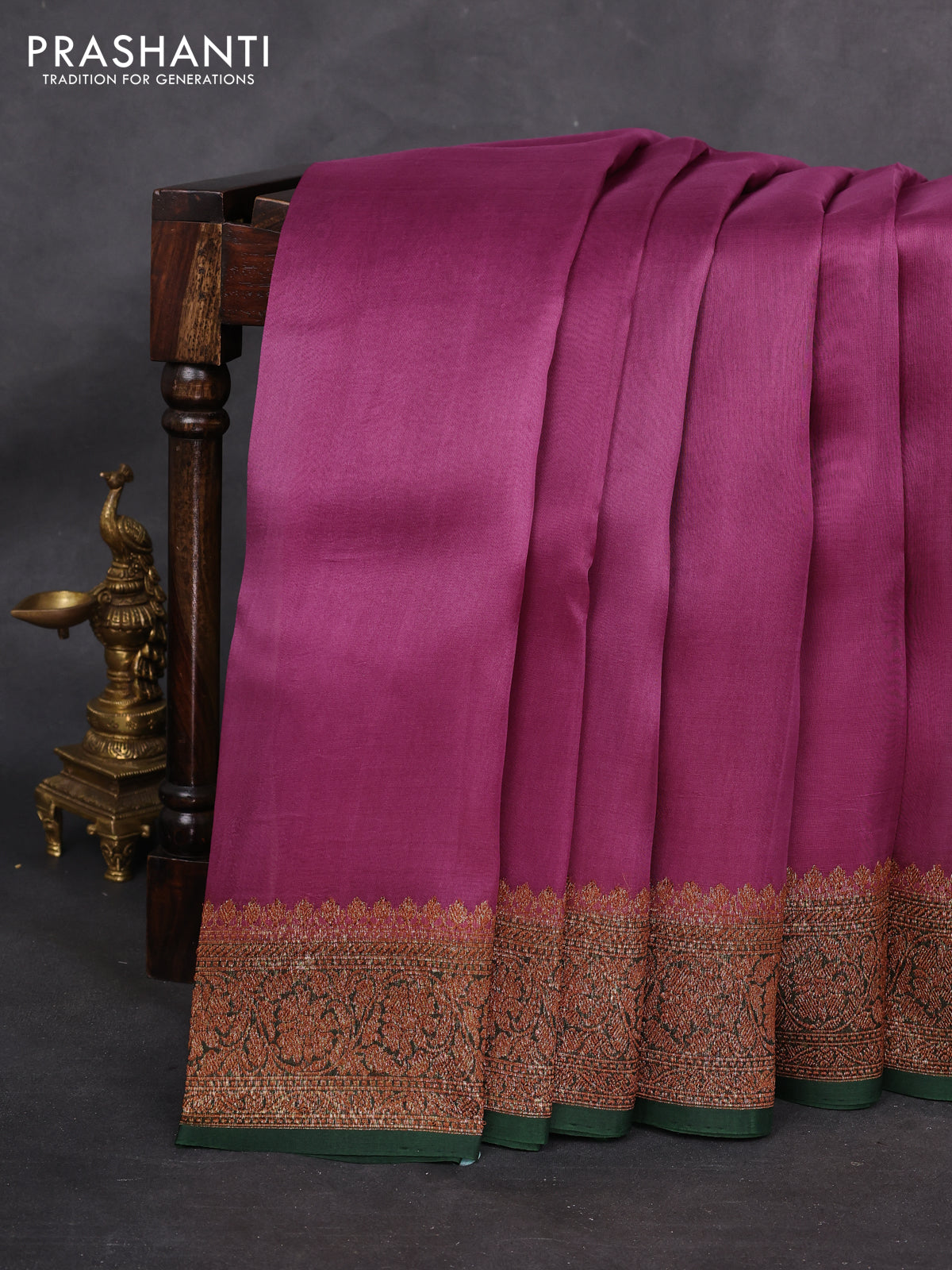 Banarasi organza silk saree purple and green with woven buttas and woven border