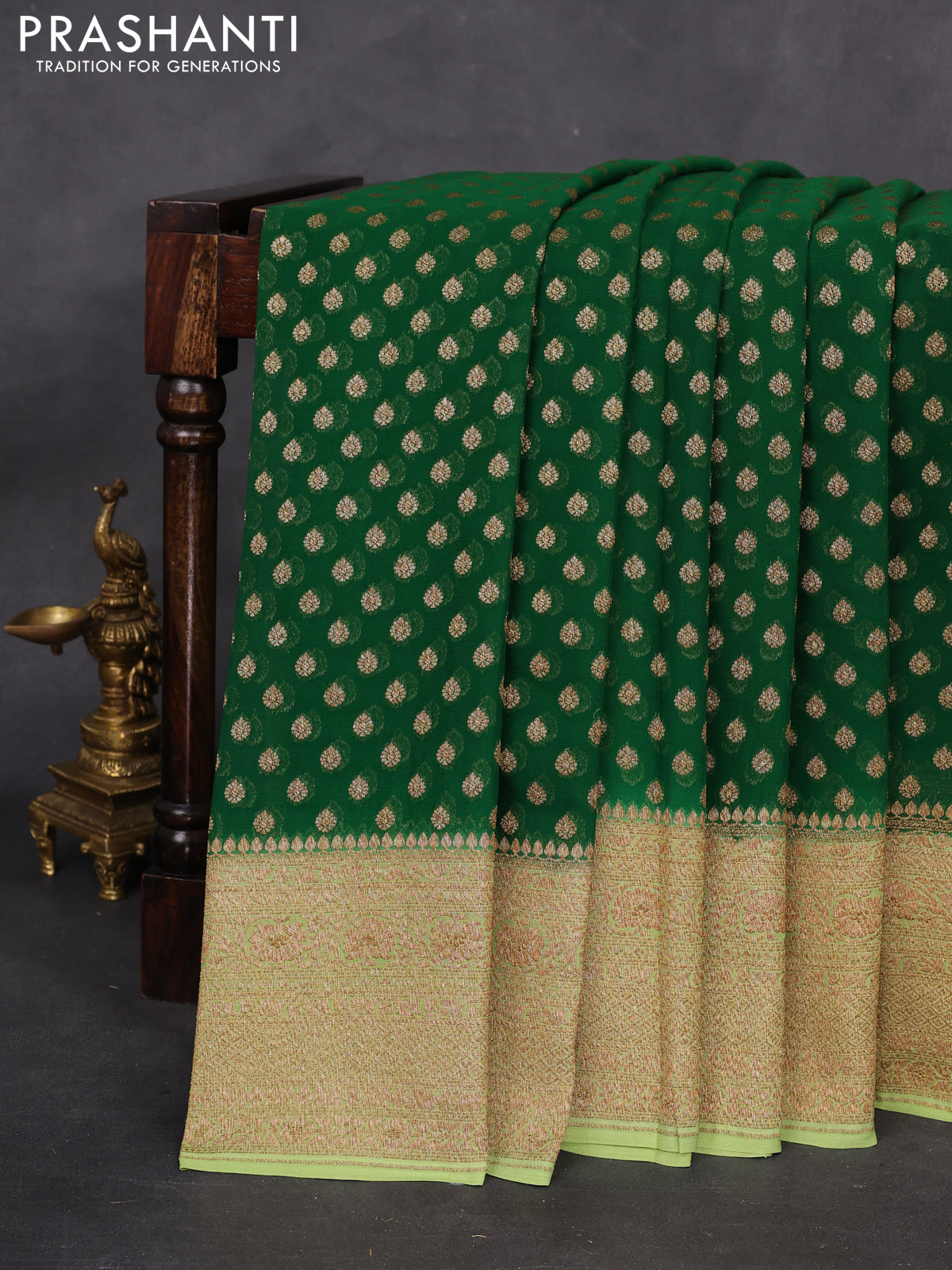 Banarasi georgette saree green and pista green with allover woven buttas and woven border