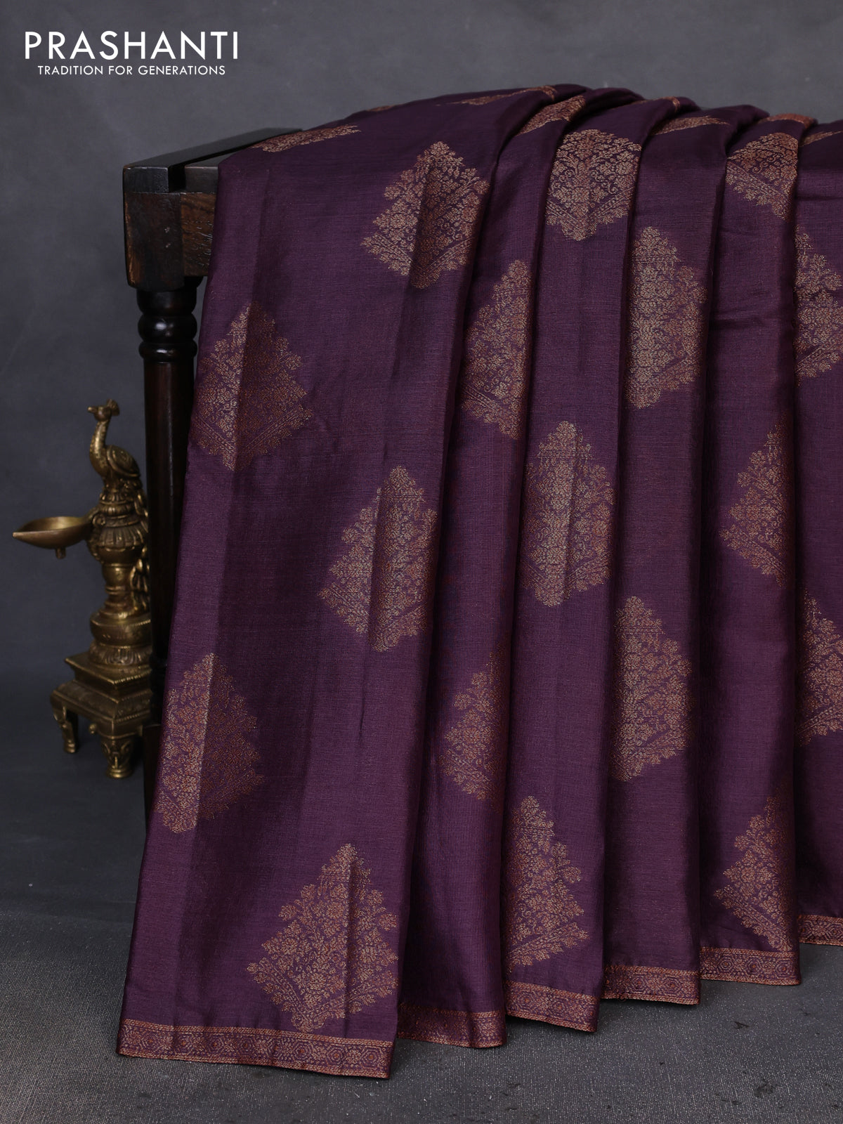 Banarasi tussar silk saree purple and green with thread & zari woven buttas and woven border