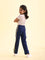 Girls Solid Navy Side Stripe Track Pants