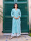 Turquoise Stripes Hand Block Printed Long Kurta