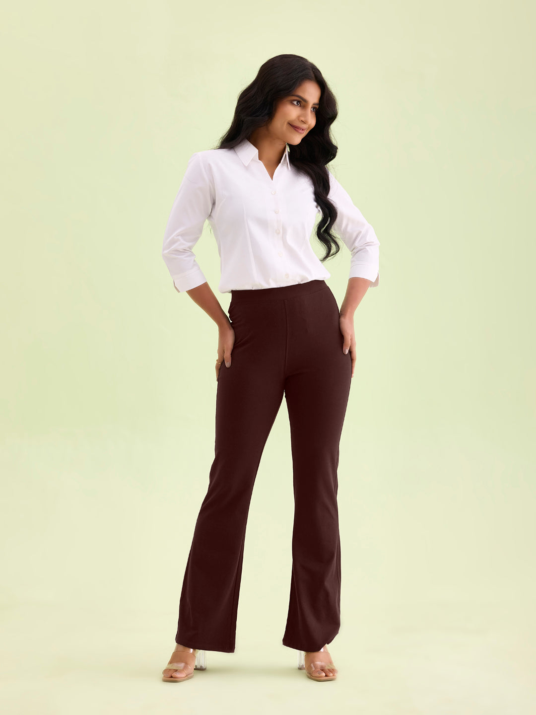 Dark Wine Cotton Stretch Flared Pant