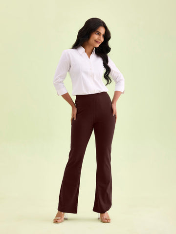 Dark Wine Cotton Stretch Flared Pant