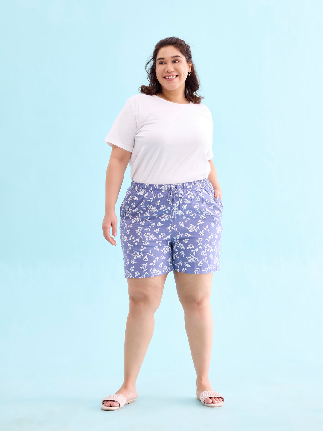 Women Printed Blue Woven Viscose Lounge Shorts